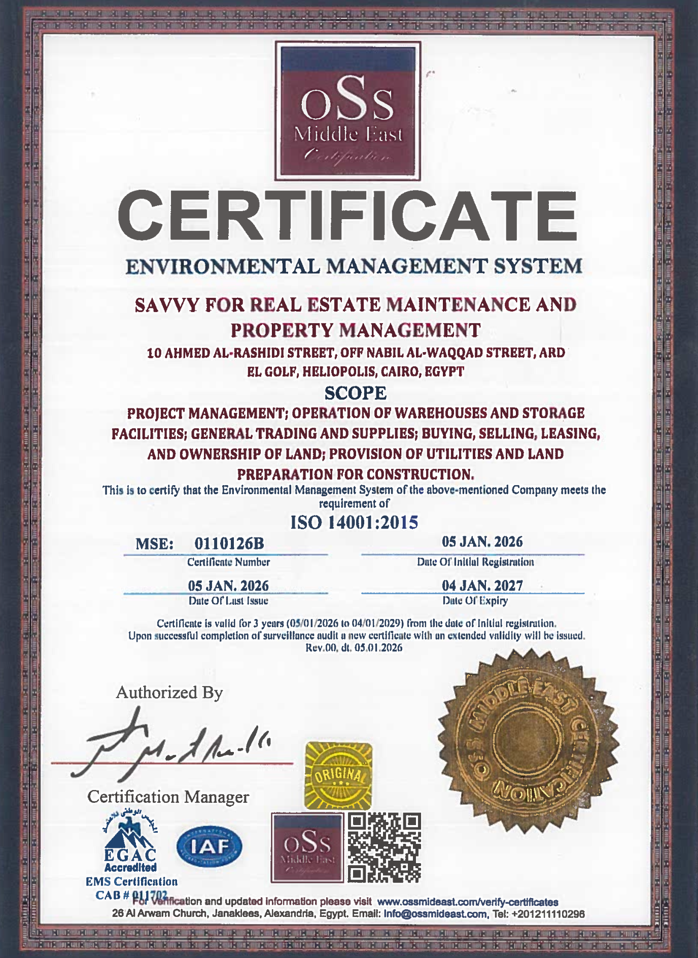 ISO 14001:2015 Environmental Management System Certificate